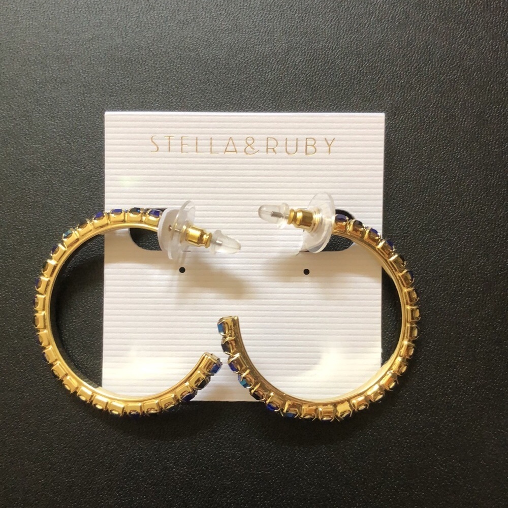 Stella & Ruby Blue Crystal Hoop Post Earrings